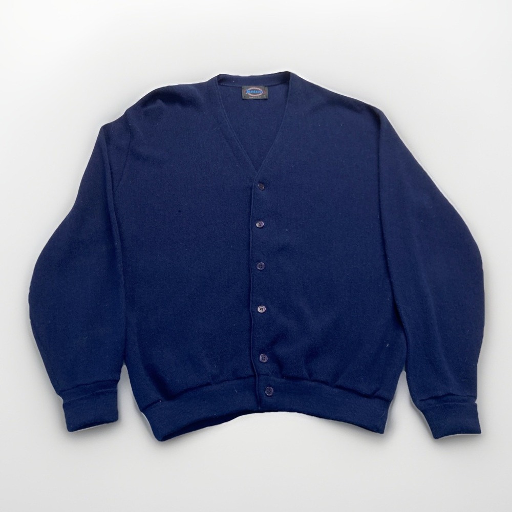 Vintage Jantzen Cardigan Sweater Mens L Blue Acrylic Knit 90s Classic Grandpa